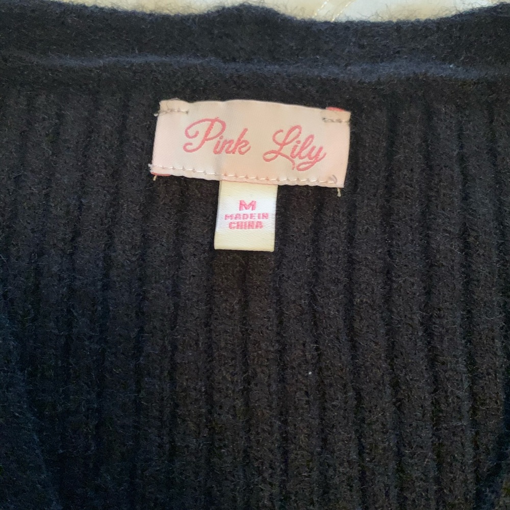 Pink Lily- Cropped Black Cardigan With Gold Buttons - Picture 5 of 8